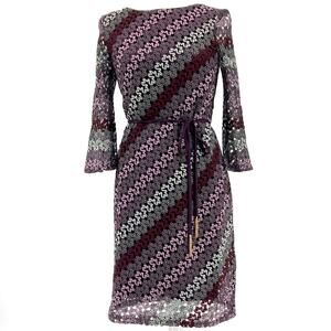 Sandra Darren: purple/gray diagonal stripe crochet dress (4)